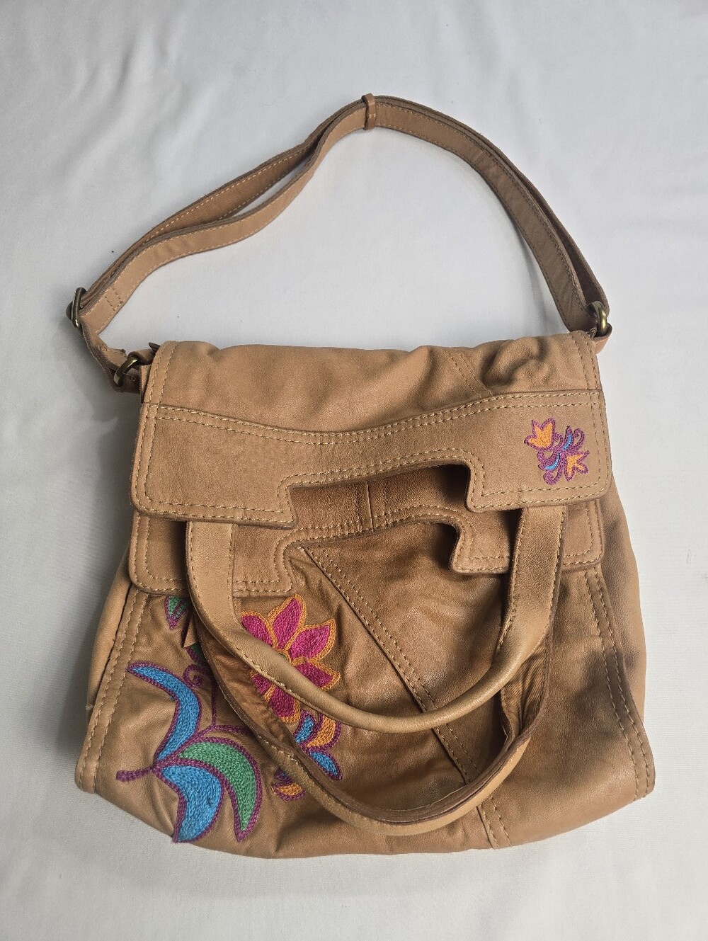 Lucky Brand Crossbody Messenger Purse Bag Abbey Road Brown Leather Fold Over Y2k - Picture 11 of 11